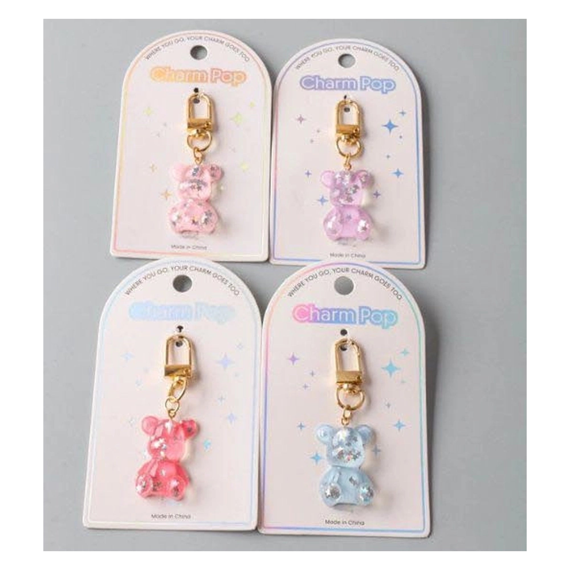 Sparkly Gummy Bear Resin Keychain – Glitter Star Bag Charm & Aesthetic Accessory (KC6045)