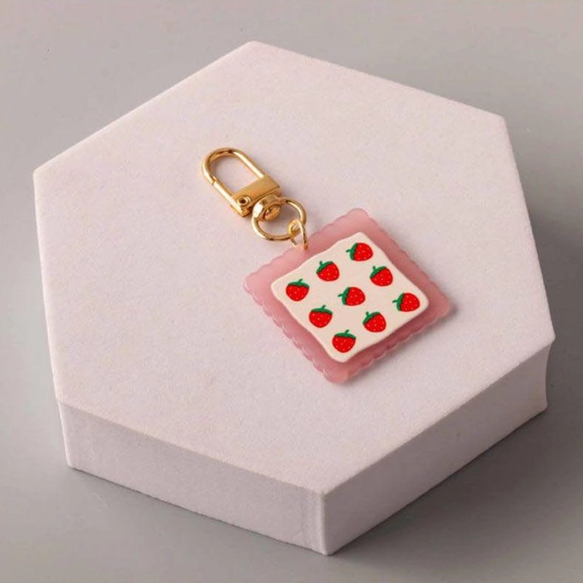 Strawberry & Cherry Fruit Charm Keychains - Kawaii Acrylic Accessories (KC6059)