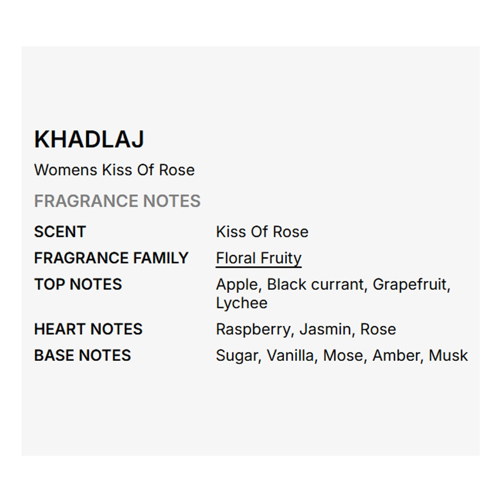 Khadlaj La Fede Aura Kiss Of Rose Eau De Parfum Spray for Women – 3.4 oz / 100 ml