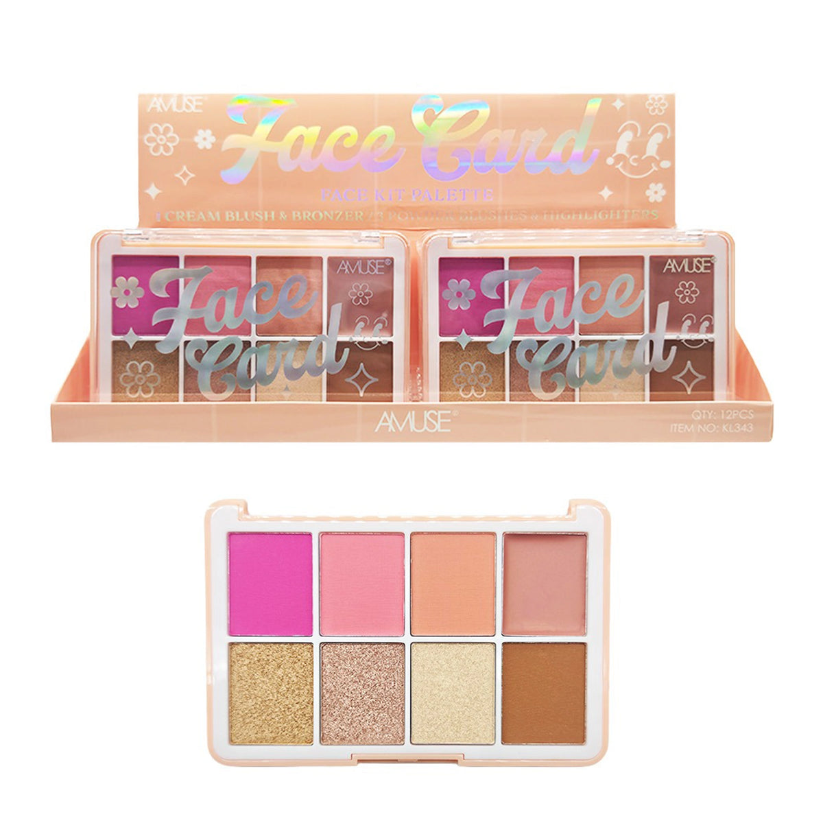 Amuse Face Card Face Kit Palette Display Set – Blush, Bronzer & Highlighter Palette