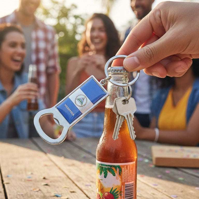 Nicaragua Flag Bottle Opener Keychain | 2-in-1 Nicaraguan Souvenir Gift