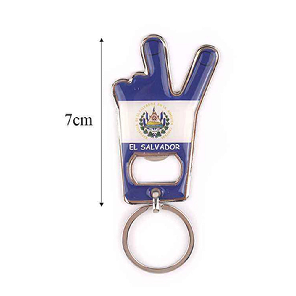 El Salvador Flag Hand Gesture Keychain & Bottle Opener (7cm)