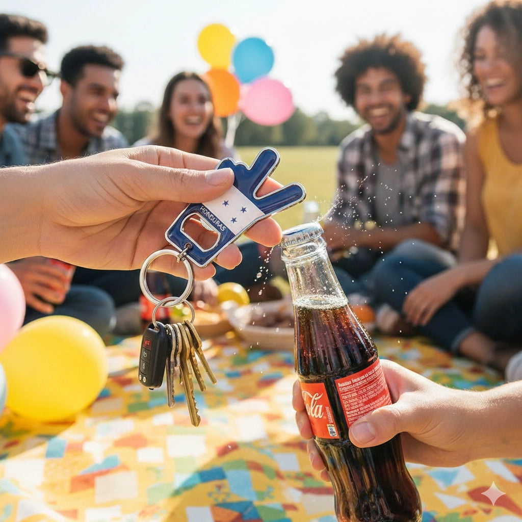 Honduras Flag Peace Sign Bottle Opener Keychain | Metal Souvenir Gift