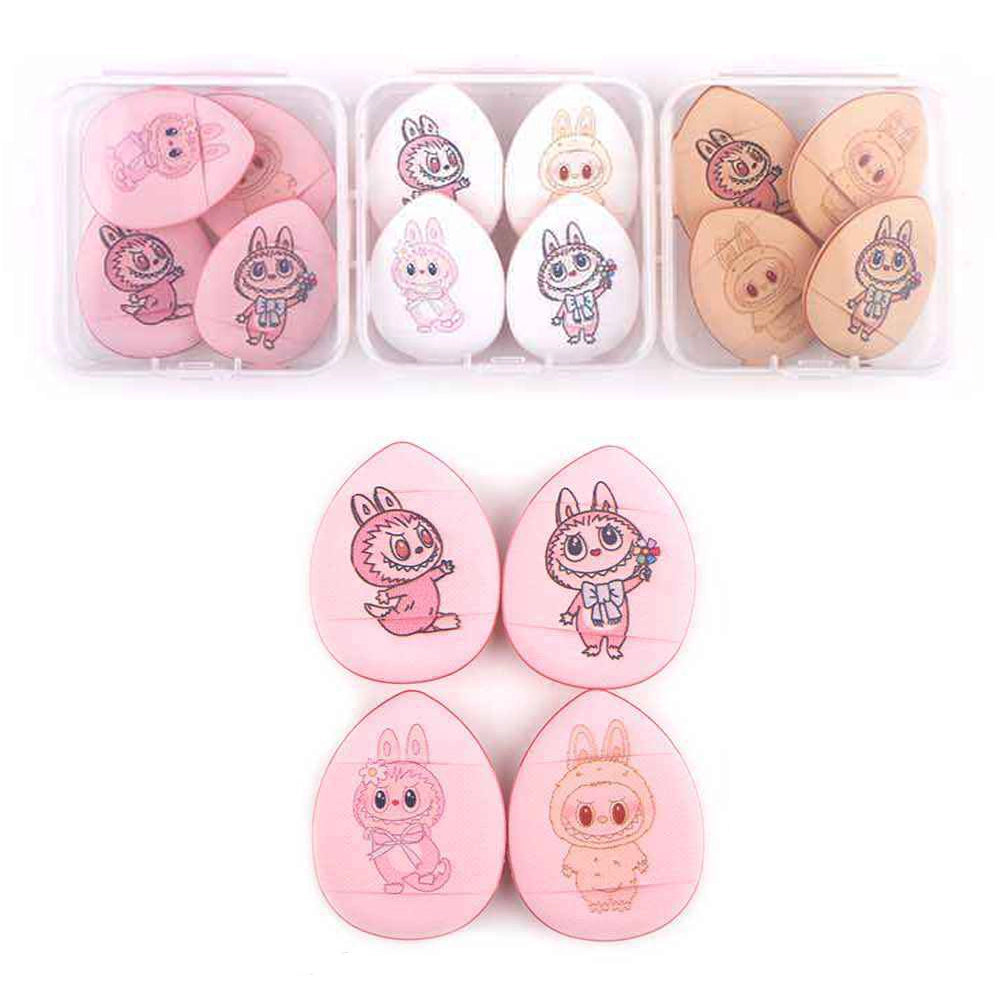 Bunny Print Egg-Shaped Powder Puff Set (4 Pcs)