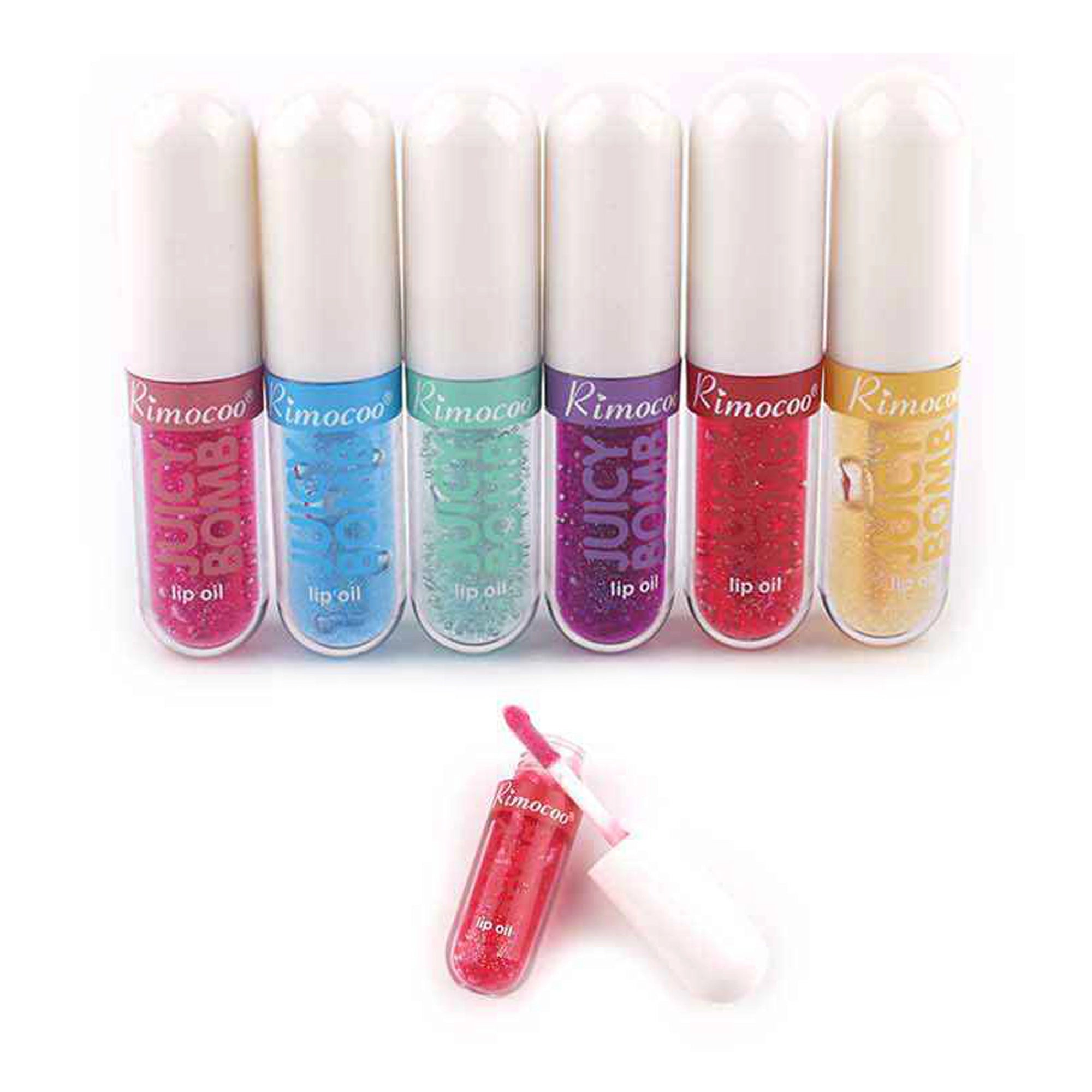 Rimocoo Juicy Bomb Glitter Lip Oil - Shimmering Hydrating Lip Gloss Display (24 Pcs) KNV-9774