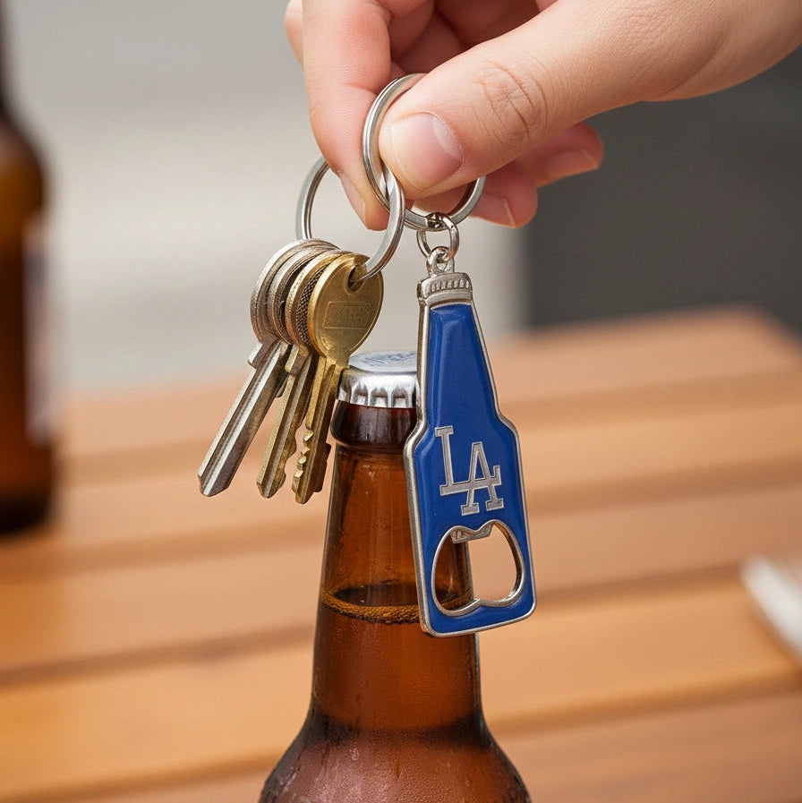 LA Logo Bottle Opener Keychain - Royal Blue 11cm Metal Key Ring - Los Angeles Souvenir & Sports Fan Accessory (KY664)