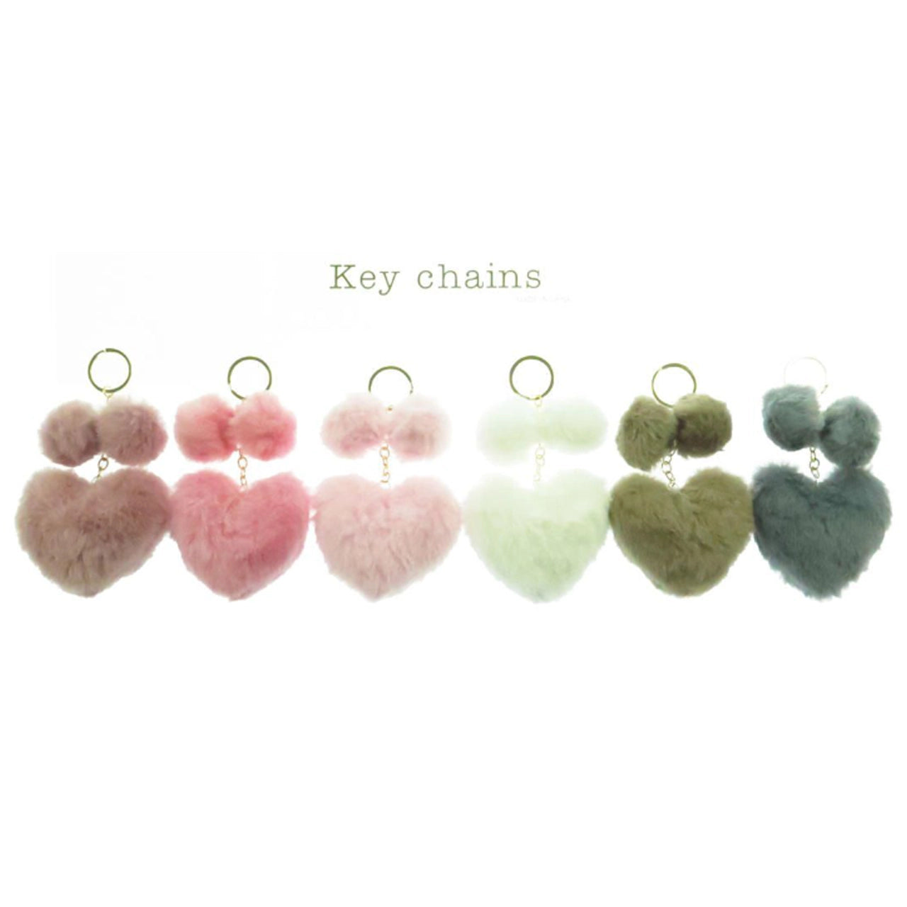 Fluffy Faux Fur Heart & Pom Pom Keychain – Chic Bag Accessory (KY807)