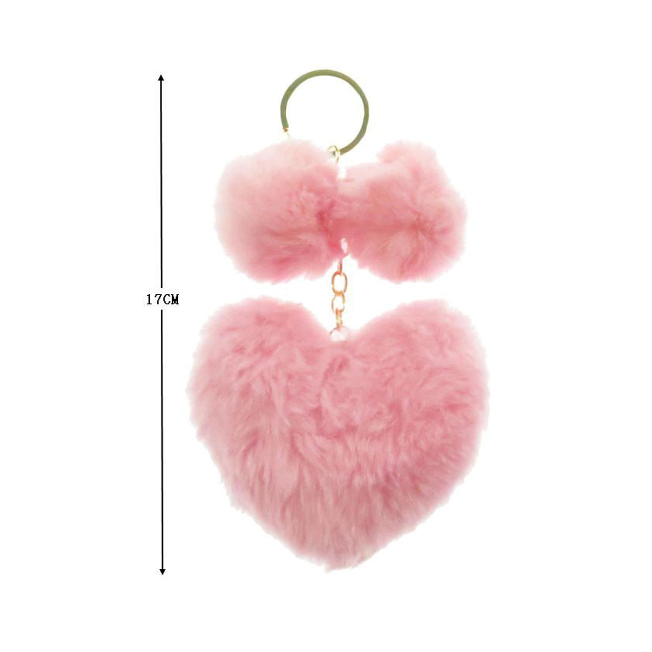 Fluffy Faux Fur Heart & Pom Pom Keychain – Chic Bag Accessory (KY807)
