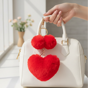 Plush Red Double Heart Faux Fur Keychain Accessory (KY807RD)