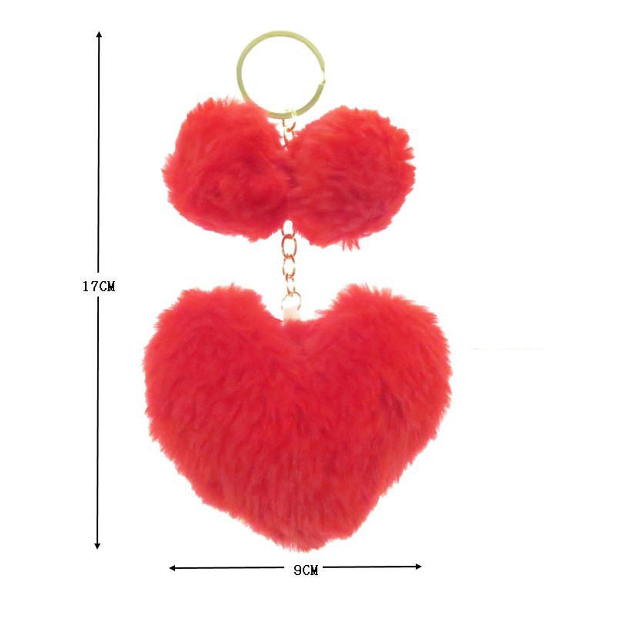 Plush Red Double Heart Faux Fur Keychain Accessory (KY807RD)