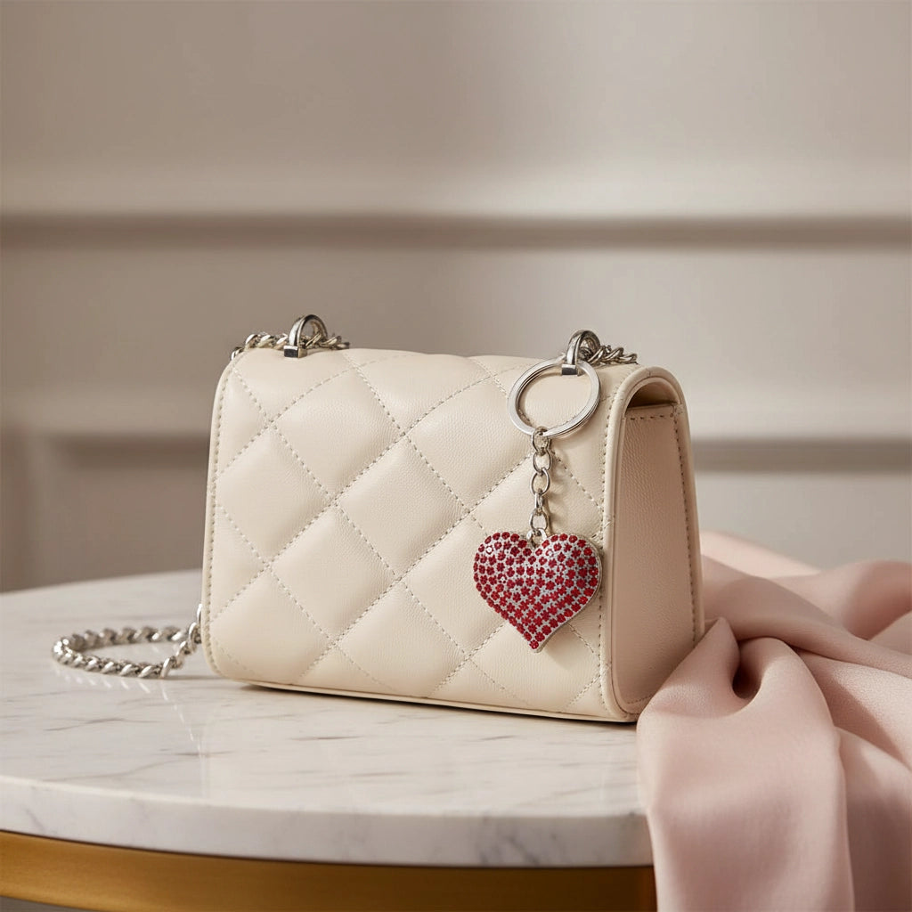 Rhinestone Pave Heart Keychain – Sparkling Crystal Charm in Assorted Colors (KY842)