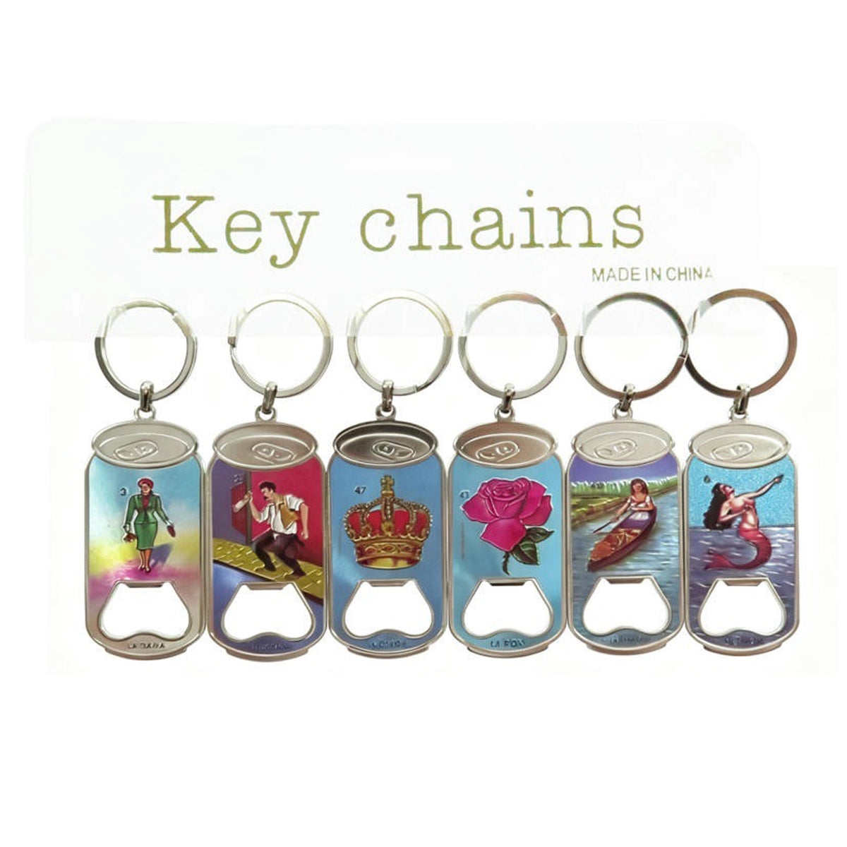 La Rosa Can Bottle Opener Keychain 10.5cm – Assorted Designs, Metal Bottle Opener Keychain | KY909