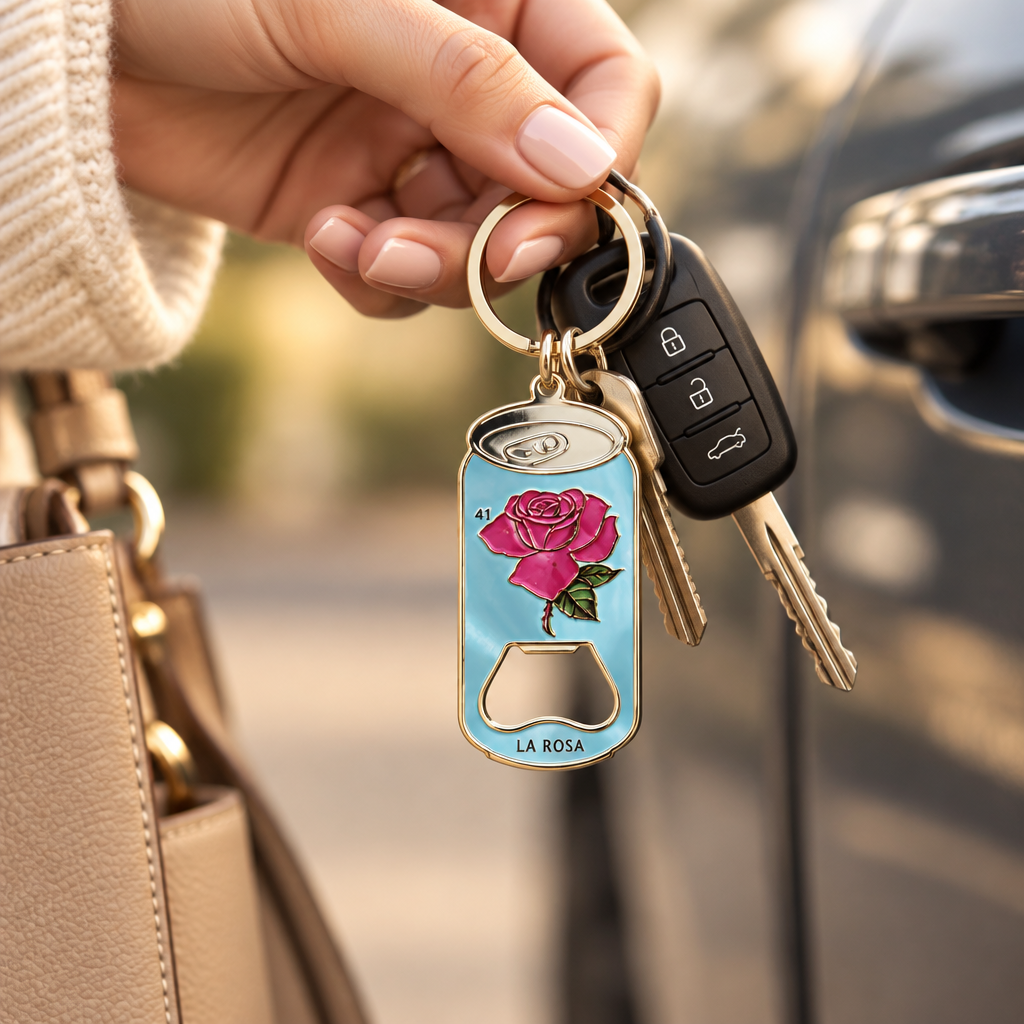 La Rosa Can Bottle Opener Keychain 10.5cm – Assorted Designs, Metal Bottle Opener Keychain | KY909