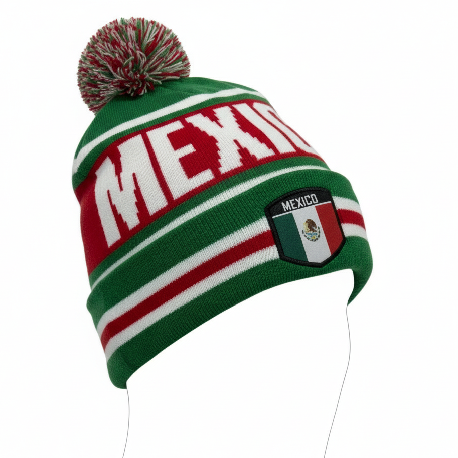 Winter Mexico Heritage Beanie – Wholesale 1 Dozen | Warm Knit Hat with Pom