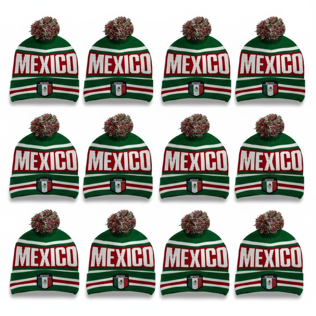Winter Mexico Heritage Beanie – Wholesale 1 Dozen | Warm Knit Hat with Pom
