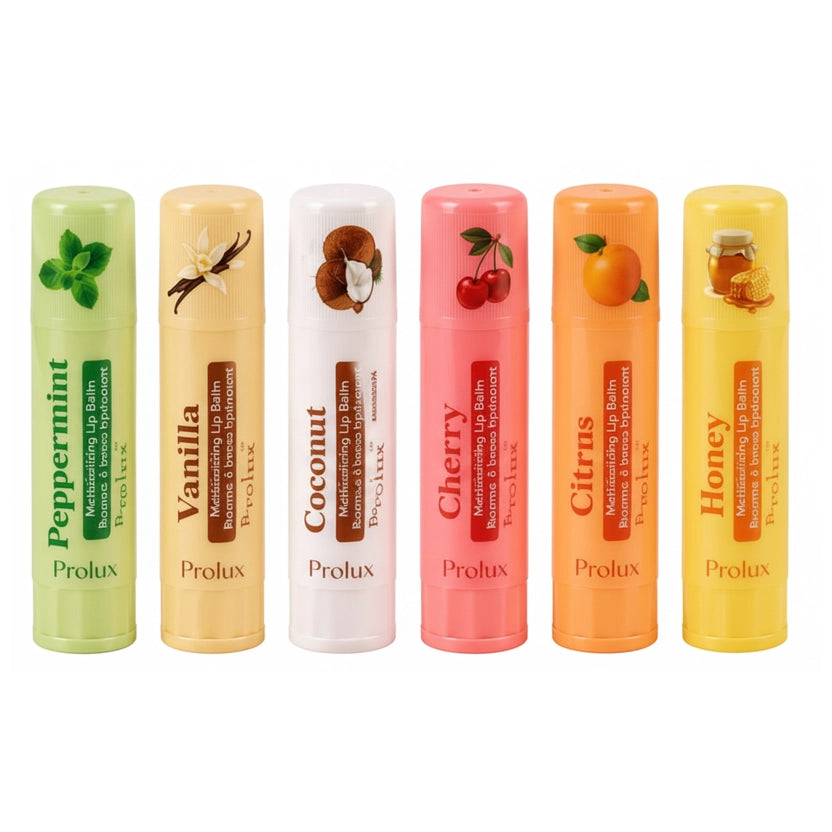 Prolux Moisturizing Lip Balm Retail Display Set – 24 Pcs (6 Flavors Assortment)
