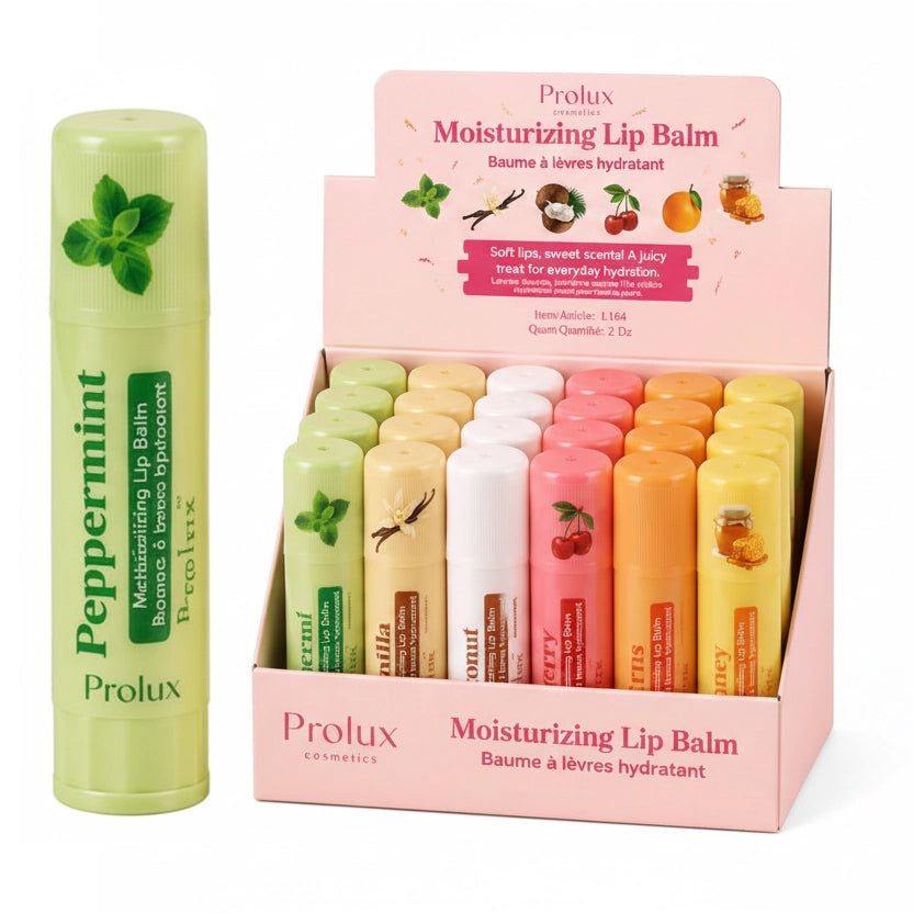 Prolux Moisturizing Lip Balm Retail Display Set – 24 Pcs (6 Flavors Assortment)