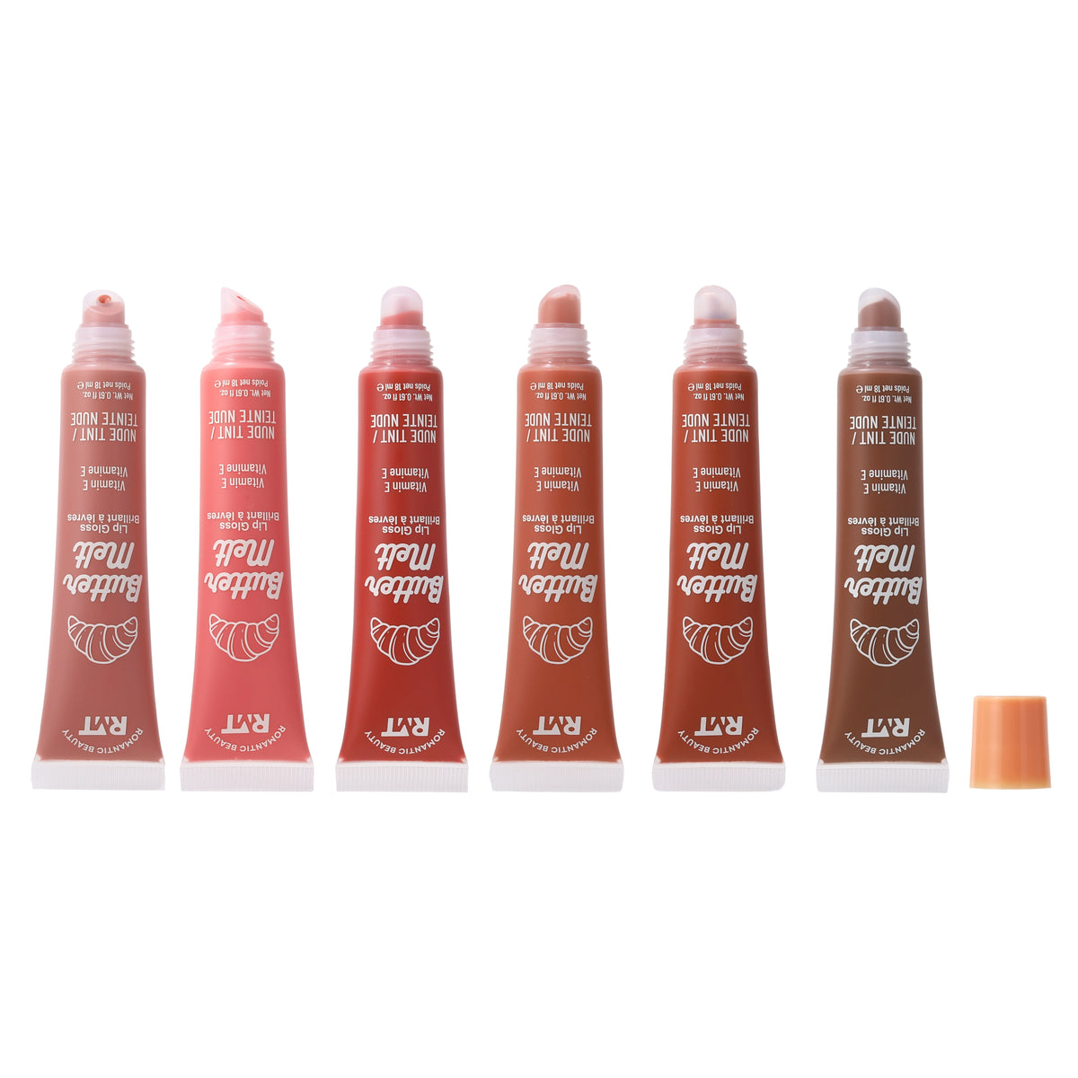 Romantic Beauty Butter Melt Lip Gloss Display Set - Nude Tint Hydrating Lip Gloss with Vitamin E (36 Pcs)