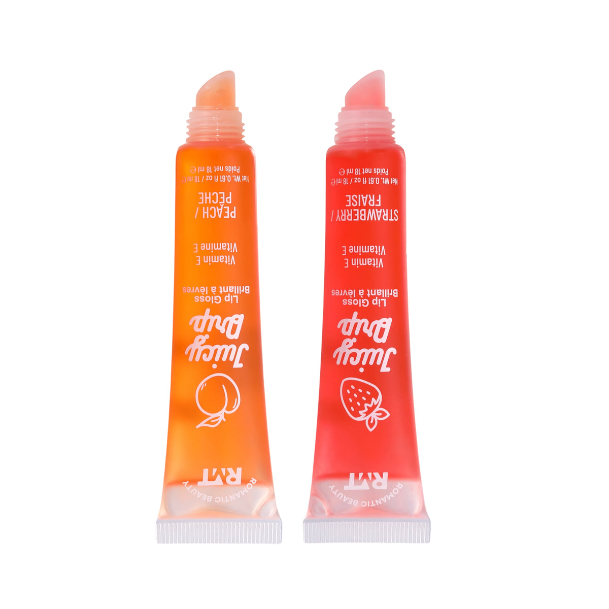 Romantic Beauty Juicy Drip Fruity Lip Gloss Display Set - Strawberry & Peach Hydrating Lip Gloss with Vitamin E