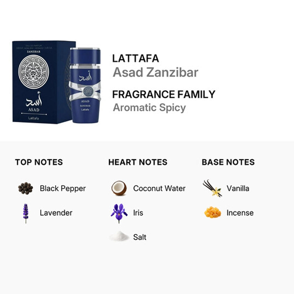 Lattafa Asad Zanzibar Eau De Parfum | Tropical Aromatic Spicy Fragrance