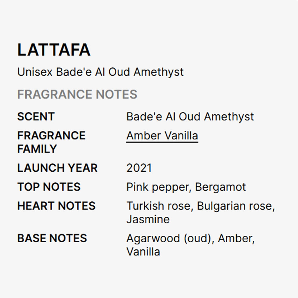 Lattafa - Unisex Bade'e Al Oud Amethyst EDP Spray 3.38 oz Fragrances