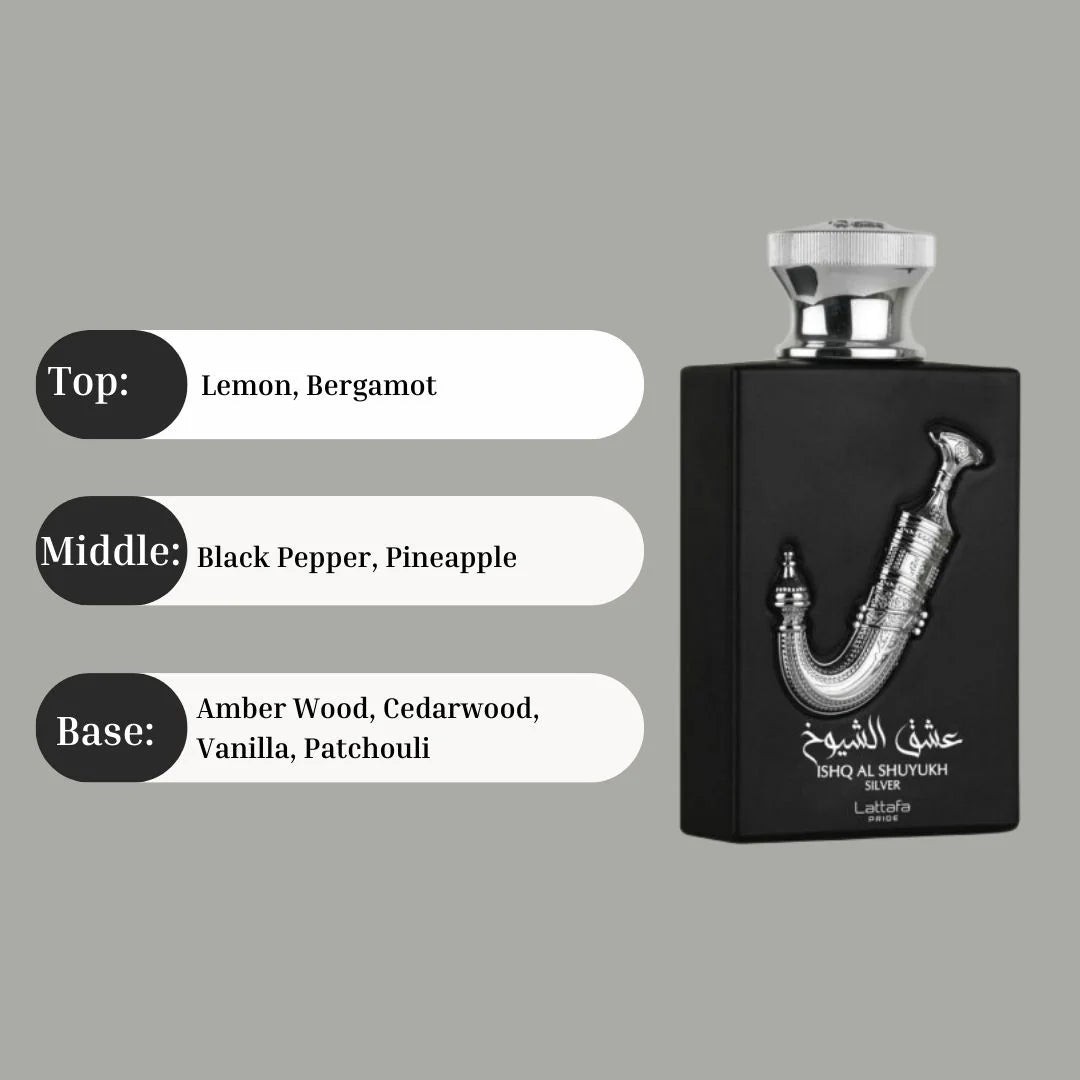 Lattafa – Ishq Al Shuyukh Silver Eau de Parfum 100ML (3.4oz)