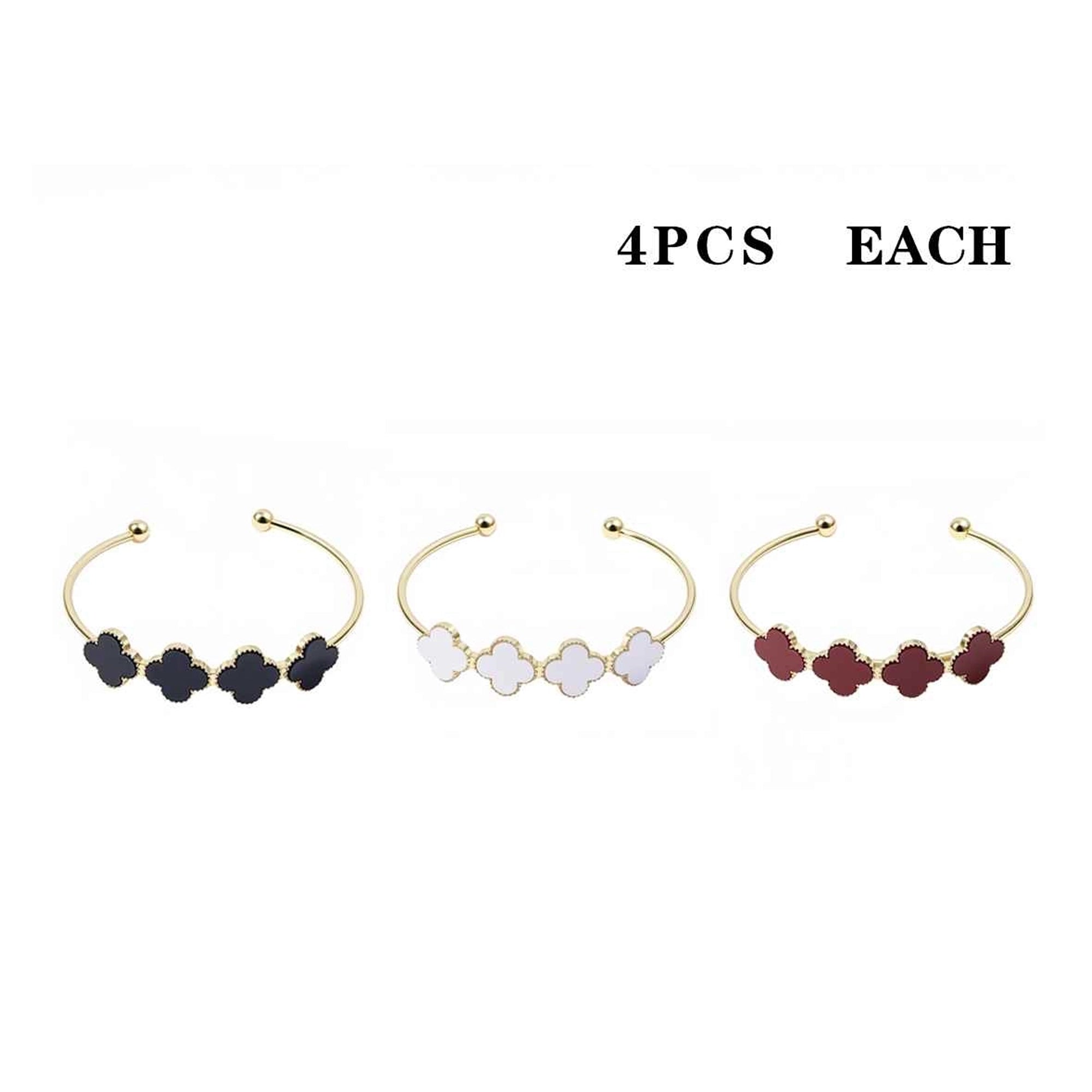 Elegant Four-Leaf Clover Open Cuff Bangle - Set of 12 (LB06A)