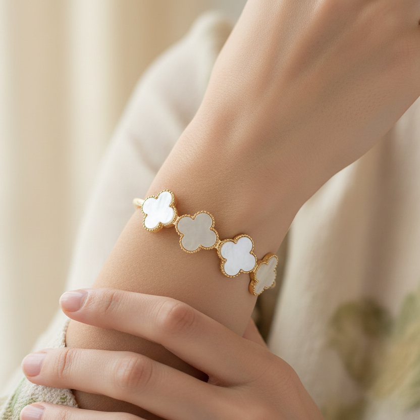 Elegant Four-Leaf Clover Open Cuff Bangle - Set of 12 (LB06A)