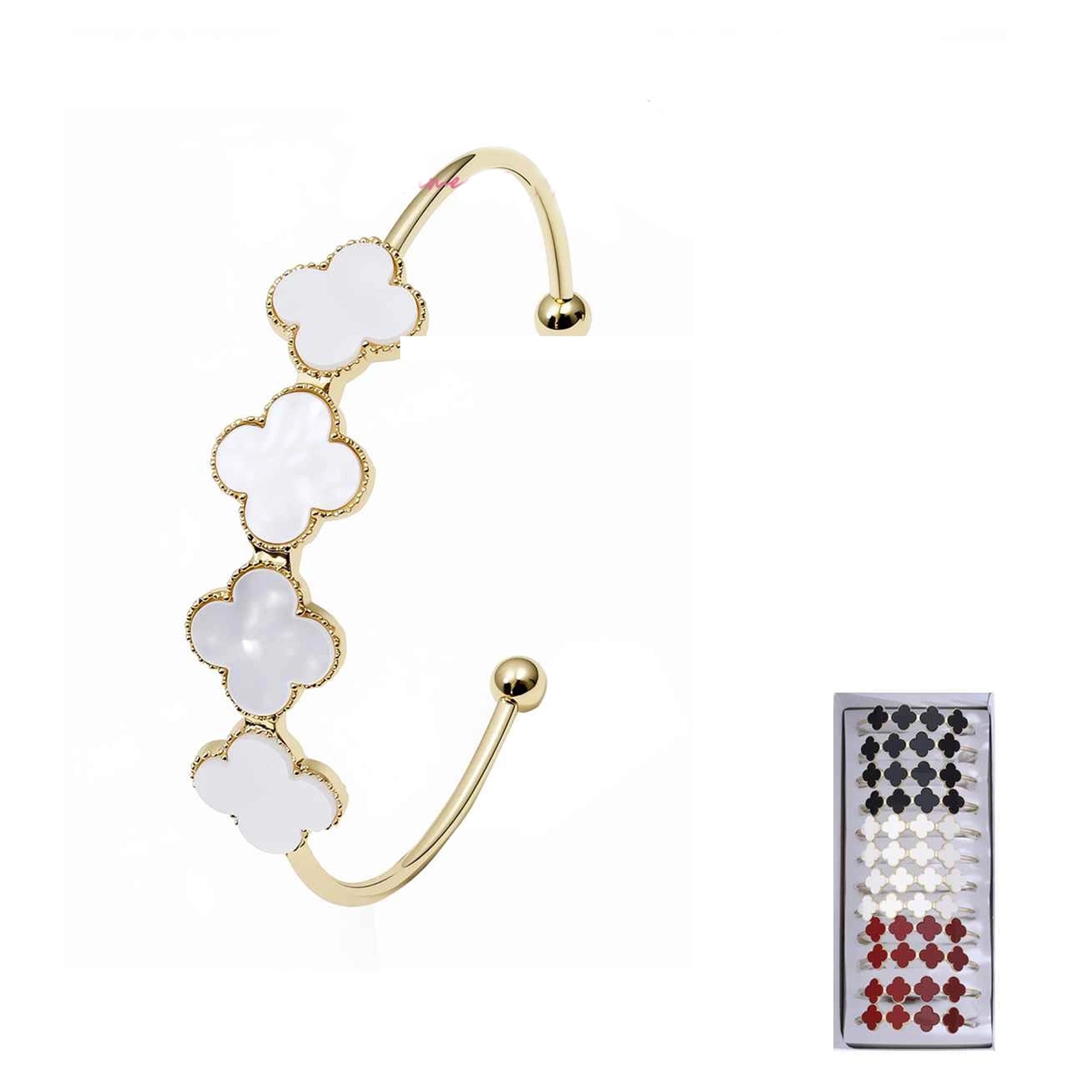 Elegant Four-Leaf Clover Open Cuff Bangle - Set of 12 (LB06A)