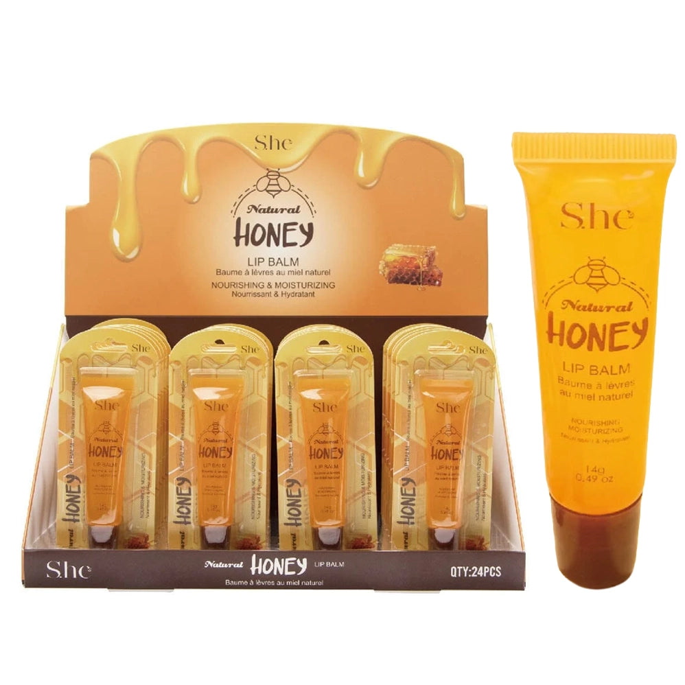 S.he Makeup "Natural Honey" Nourishing & Moisturizing Lip Balm Squeeze Tube – 24pcs