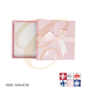 Square Ribbon Wrapped Jewelry Gift Box with Satin Bow – 9x9x3cm Ring & Earring Presentation Box Set (LBX-0303)