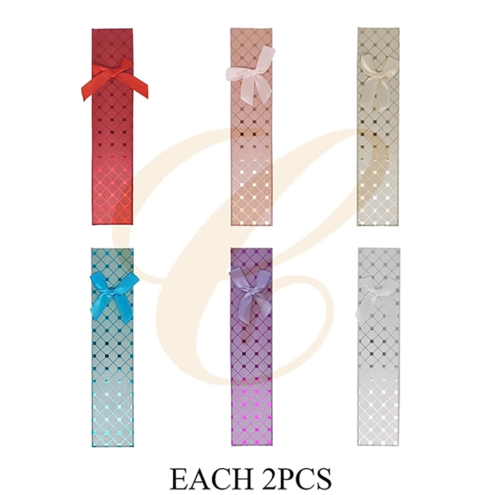 Long Grid Pattern Jewelry Gift Box with Ribbon Bow – 4x21cm Bracelet & Necklace Presentation Box Set (LBX-0335)