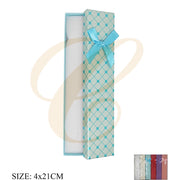 Long Grid Pattern Jewelry Gift Box with Ribbon Bow – 4x21cm Bracelet & Necklace Presentation Box Set (LBX-0335)