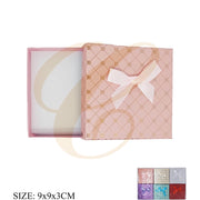 Square Grid Pattern Jewelry Gift Box with Ribbon Bow – 9x9x3cm Ring & Earring Presentation Box Set (LBX-0336)