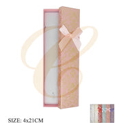 Long Vintage Floral Damask Jewelry Gift Box with Ribbon Bow – 4x21cm Bracelet & Necklace Presentation Box Set (LBX-0337)