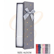 Polka Dot Ribbon Bow Long Bracelet & Watch Gift Box Set 4x21cm | Gold Foil Dot Rigid Presentation Box Assortment (12 Pack Bulk) (LBX-0356)
