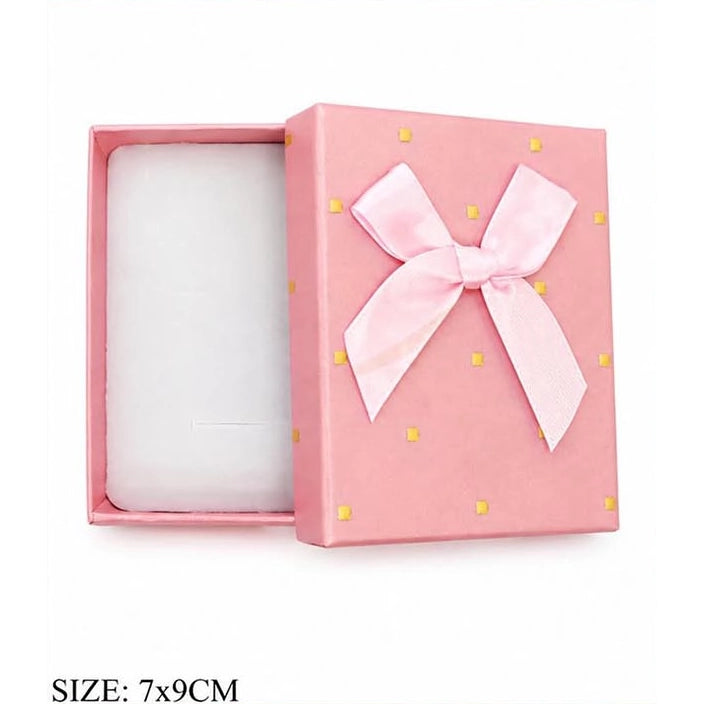 Polka Dot Ribbon Bow Jewelry Gift Box Set ($7\text{ cm} \times 9\text{ cm}$) | Gold Foil Dot Rigid Jewelry Present Box Assortment (12 Pack Bulk)  LBX-0357