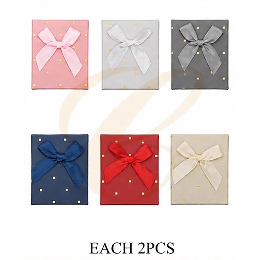 Polka Dot Ribbon Bow Jewelry Gift Box Set ($7\text{ cm} \times 9\text{ cm}$) | Gold Foil Dot Rigid Jewelry Present Box Assortment (12 Pack Bulk)  LBX-0357