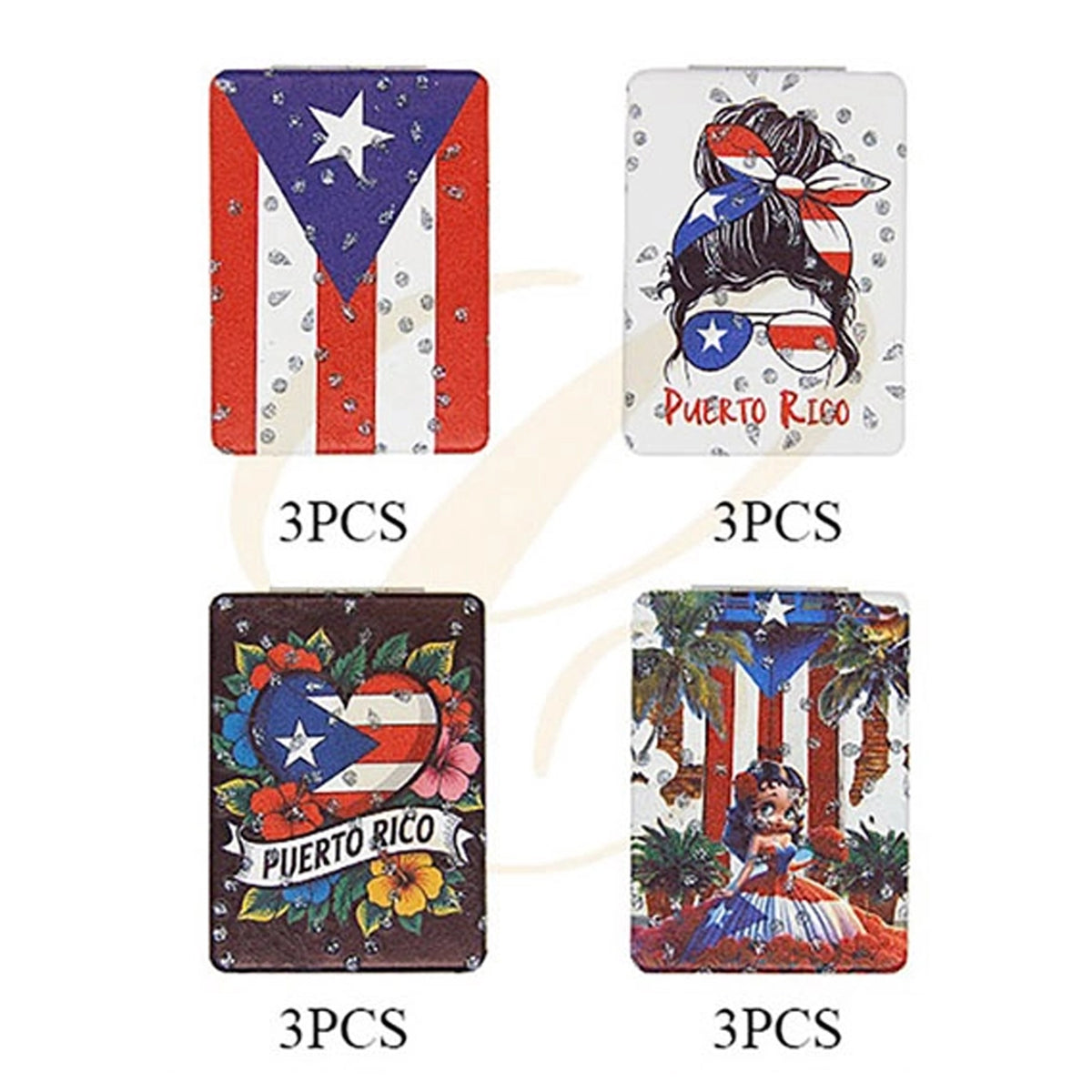 Product Title: Puerto Rico Pride Rhinestone Rectangular Compact Mirror Set 8.5x6.5cm | Sparkly Dual Pocket Makeup Mirror Display Assortment (12 Pack Bulk) (LCS-0742)
