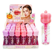 Star Girl Glitter Lip Gloss Set – Cute Pumpkin Cap Hydrating Lip Oil (24-Piece Display Box) (LCS-0815)