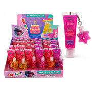Romantic May Magic Sweet Lip Gloss Keychain – High-Shine, Moisturizing & Waterproof Glitter Lip Balm Tube with Star Charm Attachment (LCS-0862)