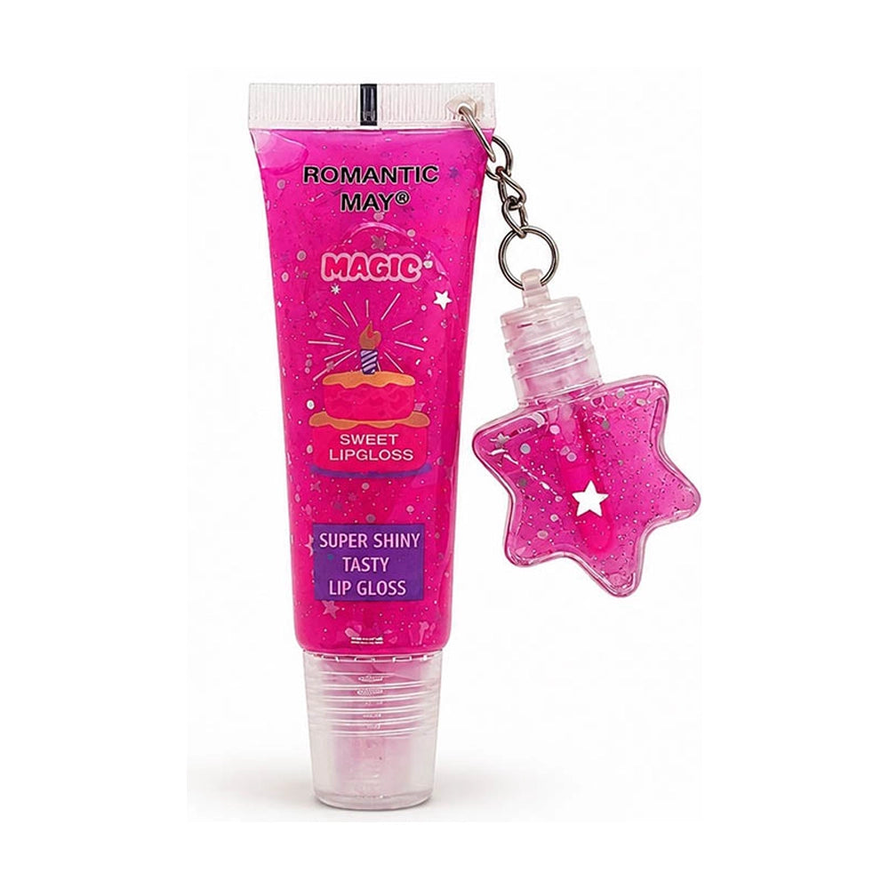Romantic May Magic Sweet Lip Gloss Keychain – High-Shine, Moisturizing & Waterproof Glitter Lip Balm Tube with Star Charm Attachment (LCS-0862)