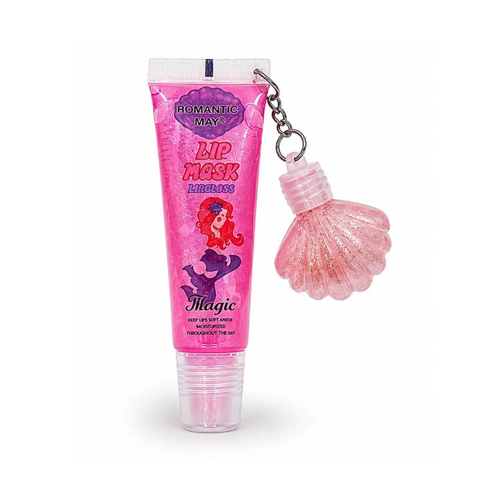 omantic May Magic Mermaid Lip Mask & Lip Gloss Tube with Seashell Keychain – Hydrating & Moisturizing Lip Balm (LCS-0864)