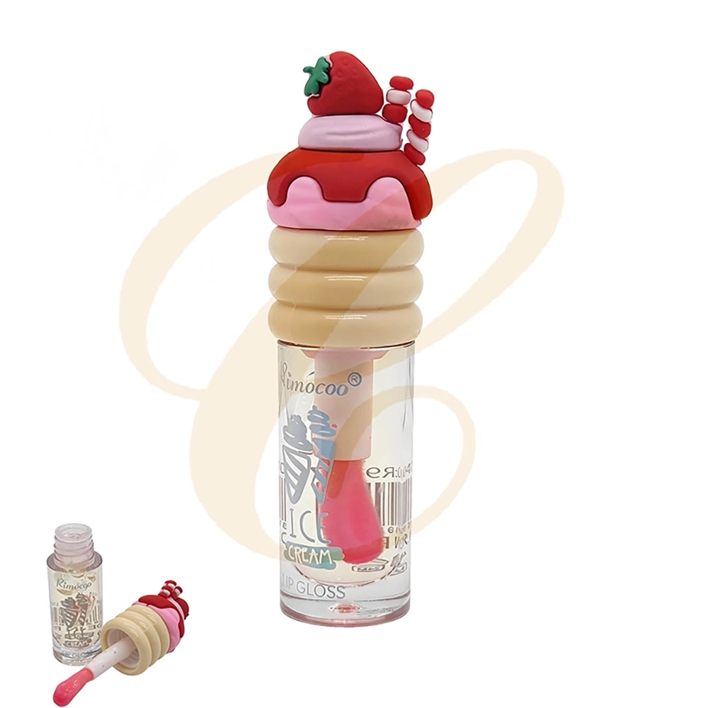 Rimocoo Ice Cream Pearlescent Lip Gloss – Hydrating Glossy Lip Tint in Dessert Cone Container Display (LCS-0872)