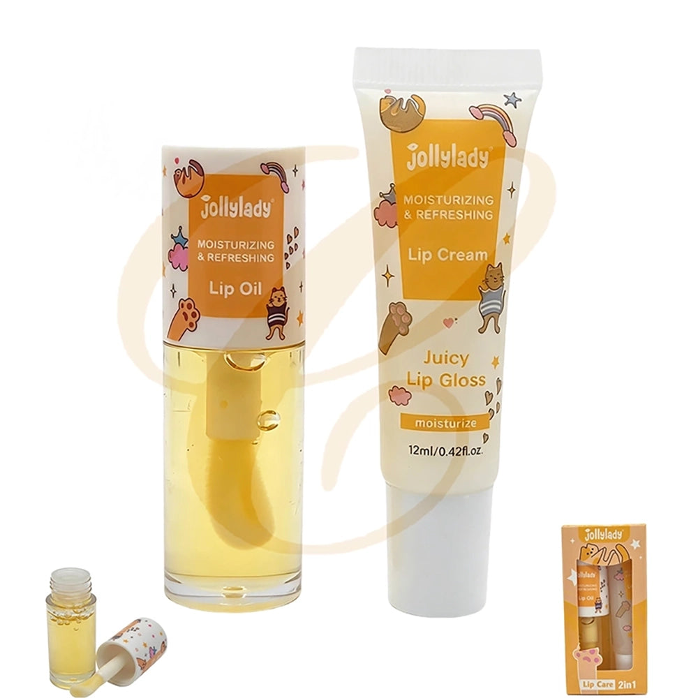 Jollylady Lip Care 2-in-1 Set – Moisturizing & Refreshing Lip Oil & Lip Cream (12ml / 0.42 fl oz) Display (LCS-0874)