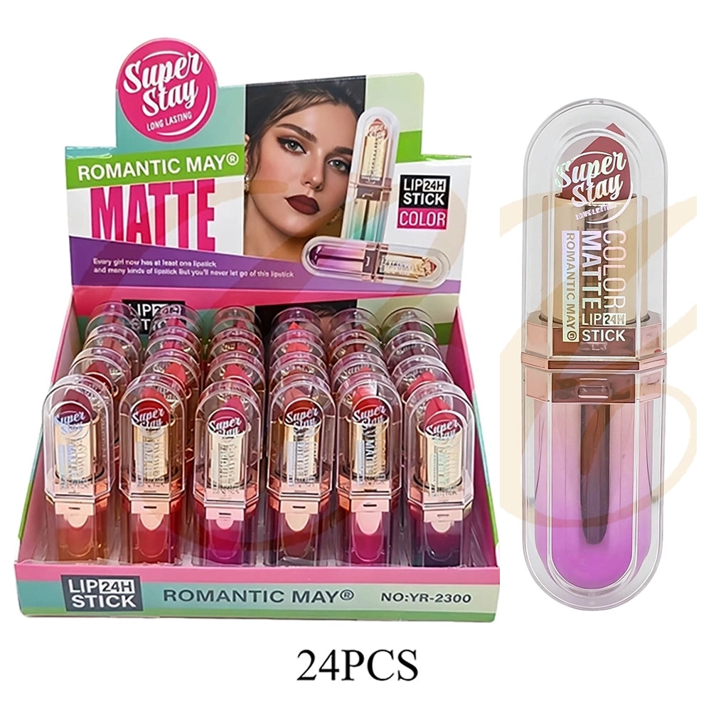 ROMANTIC MAY Super Stay Matte Lipstick – 24H Long-Lasting Waterproof Lip Color Display (24-Piece) (LCS-0885)