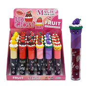 Magic Your Life Fruit Cupcake Lip Gloss – Novelty Sweet Lip Shine with 3D Silicone Dessert Topper (24 Pcs) (LCS-0899)
