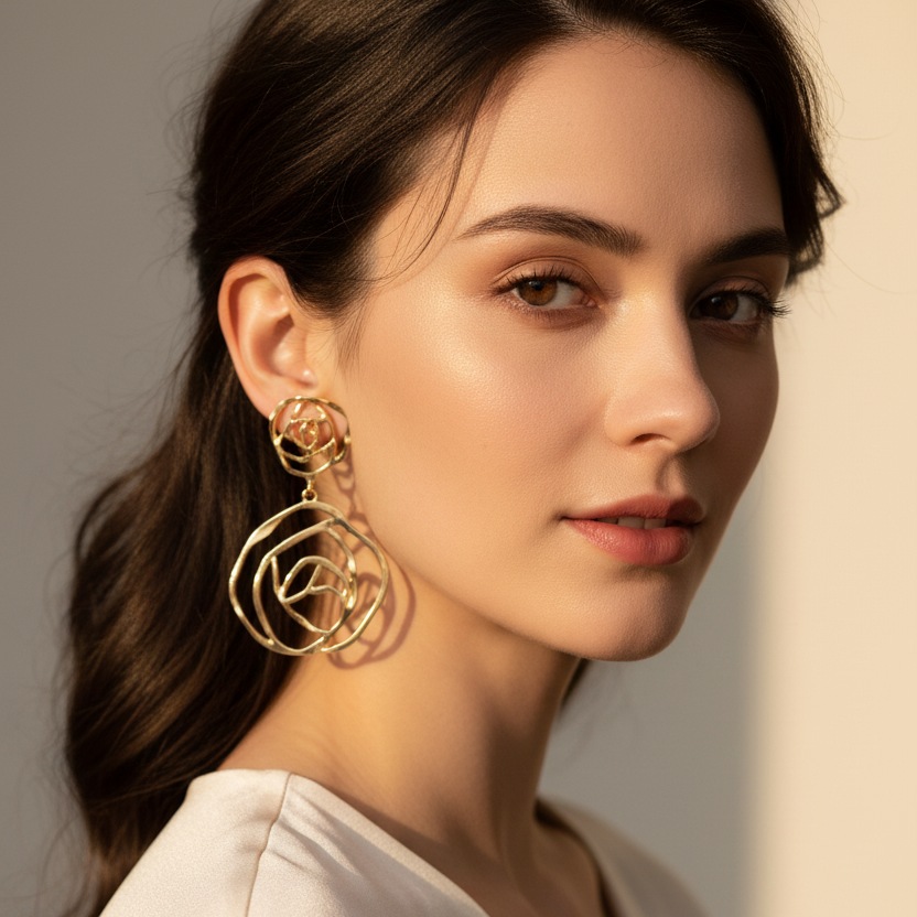 Elegant Hollow Rose Drop Earrings | Floral Statement Jewelry (LER16)