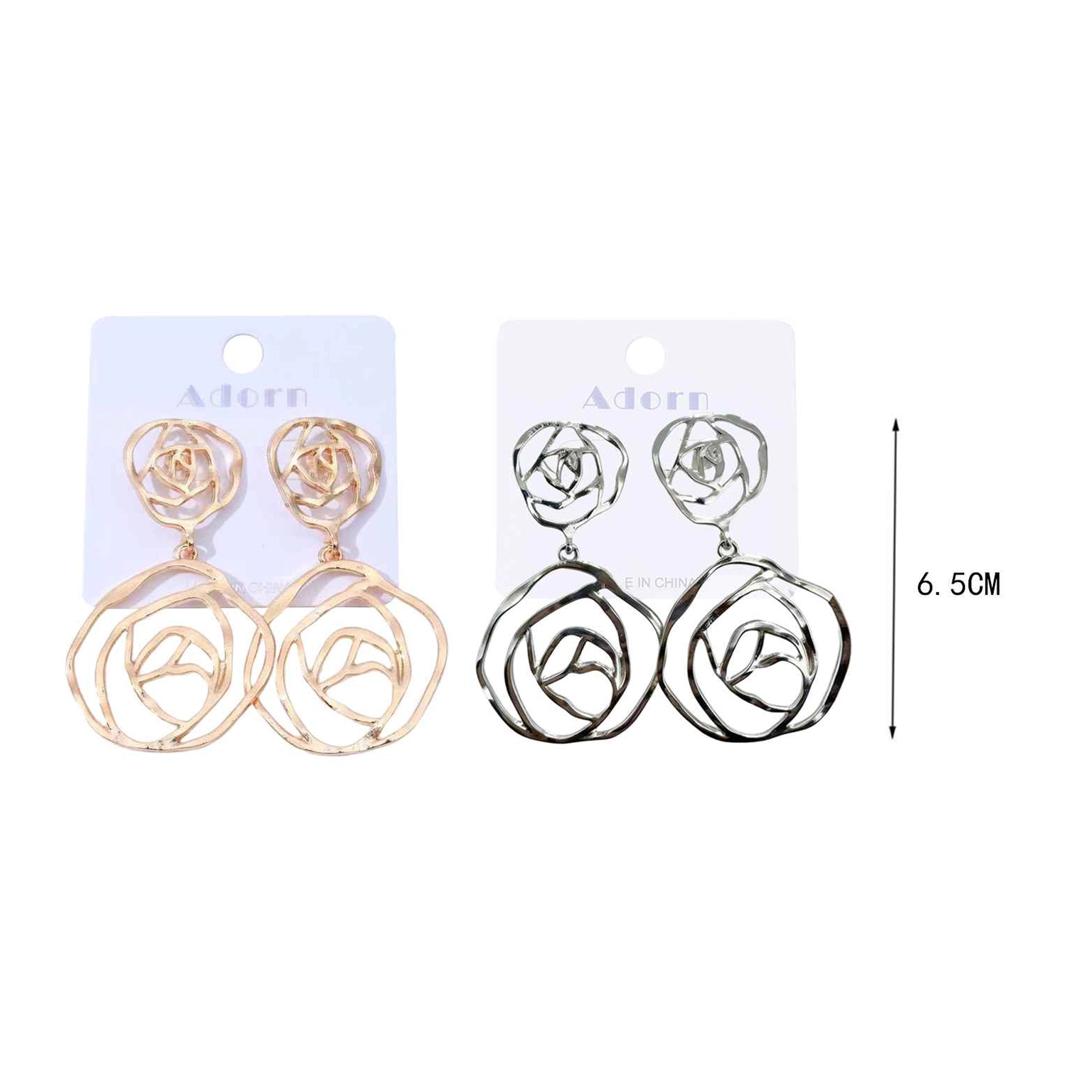 Elegant Hollow Rose Drop Earrings | Floral Statement Jewelry (LER16)