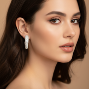 Sparkling Rhinestone Pave Chunky C-Shape Hoop Earrings | Silver Statement Huggies (2.5 cm) (LER43C)